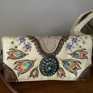 Embroidered Cream and Brown Women's Bag